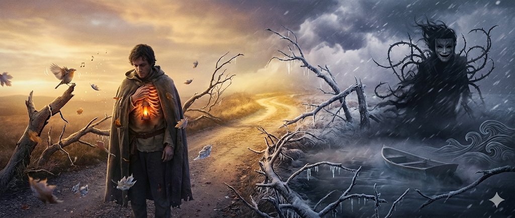 A lantern heart, a haunted horizon.
One road, two worlds.
Nano Banana Pro just turned poetry into cinema. ✨