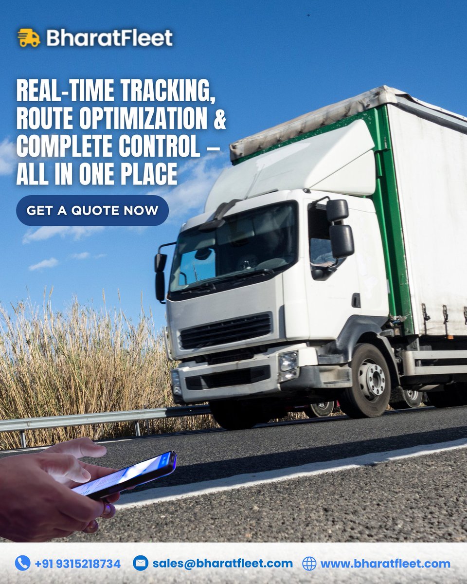 bharatfleet's tweet image. The view from the top is crystal clear. Gain REAL-TIME TRACKING, ROUTE OPTIMIZATION &amp;amp; COMPLETE CONTROL—ALL IN ONE PLACE with #BharatFleet. Turn complexity into clarity, right from your phone.

Send us a DM or📞 +91 9315218734 |
Visit: bharatfleet.com

#RouteOptimization