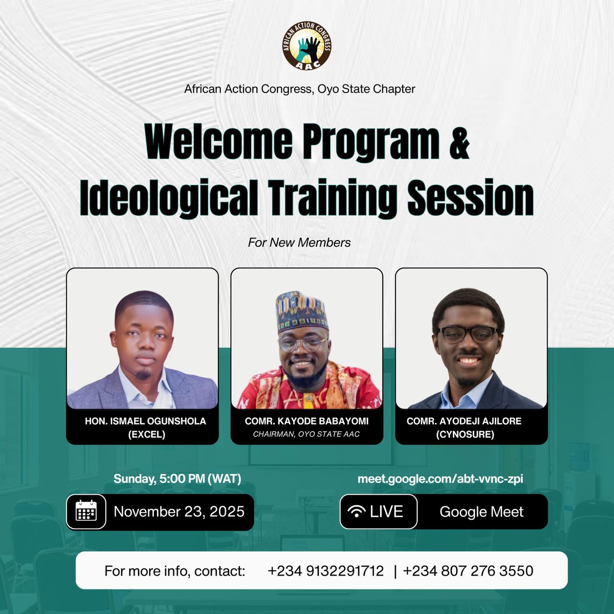 Don’t miss the Oyo AAC Welcome Program and Ideological Training Session.

Expect ideological clarity, dialectics, class consciousness, political education, and deep insight into the only genuine revolutionary opposition party in Nigeria.

Join us. It will be inspiring,