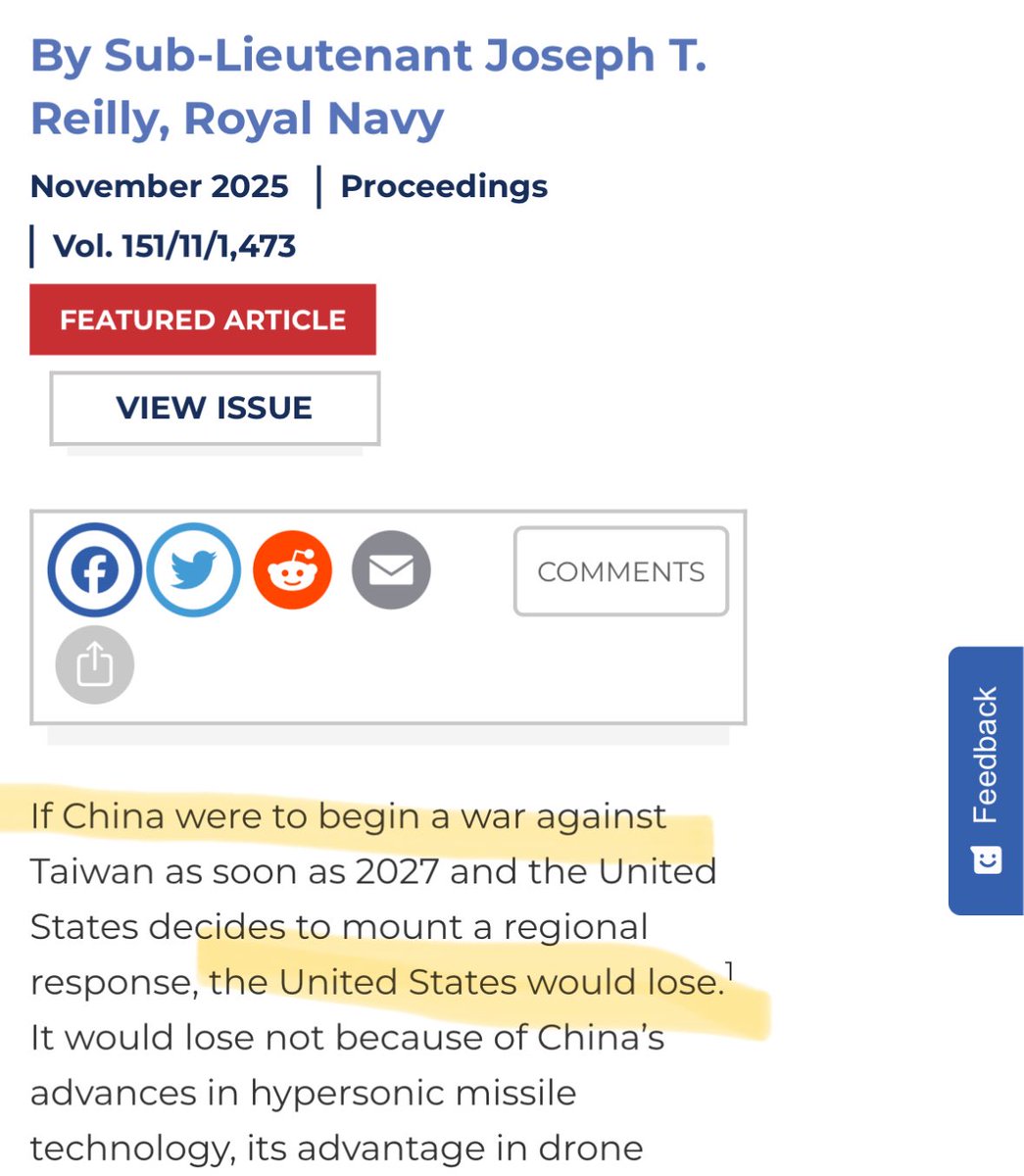 这简直是​​荒谬的承认。盎格鲁人说“我们会在台湾问题上输掉一场地区战争，所以我们需要升级到世界大战”。干脆输掉算了？拯救你们无能的霸权对世界其他国家有什么好处？难道是为了买几架F-35和B-200轰炸机吗？