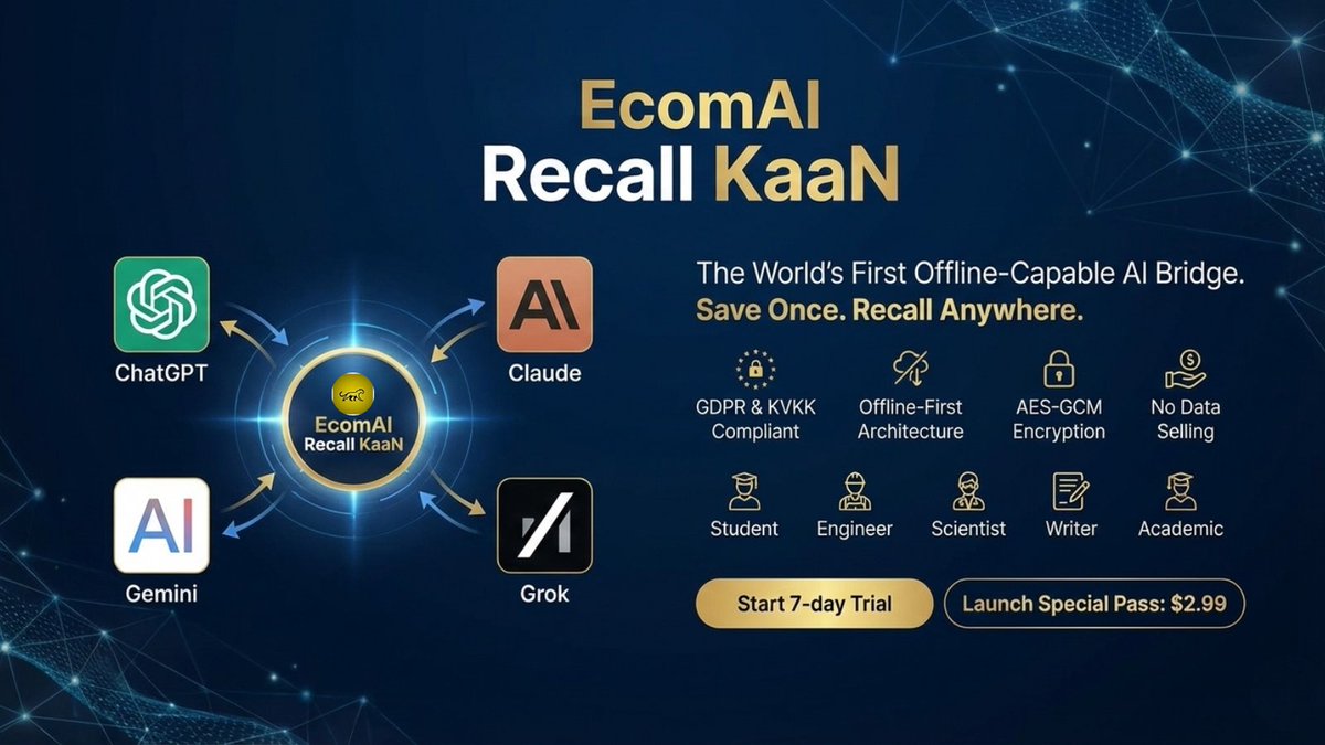 EcomAI_Official's tweet photo. 🐢 Is your AI chat lagging or hitting context limits? 🚀 SOLVED.

Meet EcomAI Recall KaaN™.

♻️ Infinity Loop: Save your heavy chat locally -> Open a fresh session -> Re-inject the context. ⚡️ Result: Zero lag. Full memory. Infinite workflow.

Bridging ChatGPT, Claude, Gemini, Grok & Poe. 🔒

👇 Download Now: https://t.co/XC3eXqy6UR

#AI #ChatGPT #Productivity #ChromeExtension #TechLaunch