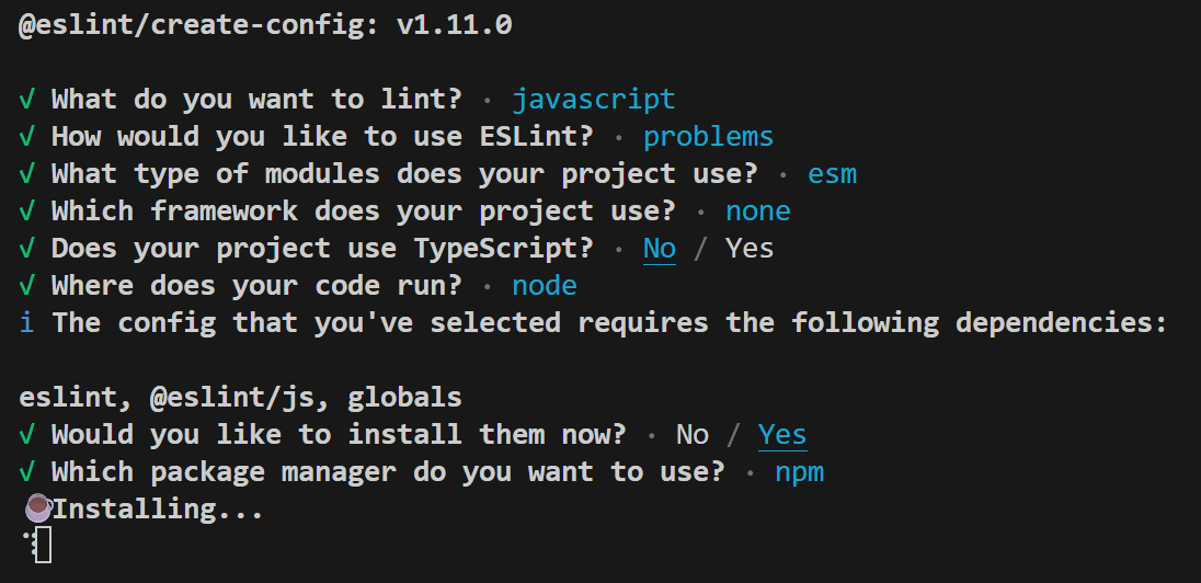 CleverCoder0's tweet image. I saw &quot;☕️&quot; emoji while installing eslint 😭