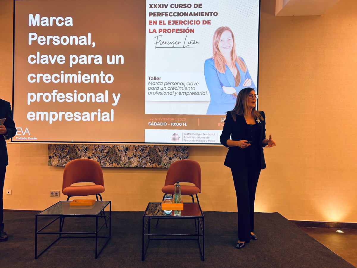 CAFMalagaES's tweet photo. La segunda jornada del XXXIV Curso de Perfeccionamiento en el Ejercicio de la Profesión arranca con la intervención de @evacolladoduran  , quien imparte en estos momentos el taller “Marca personal, clave para un crecimiento profesional y empresarial”.
La experta está ofreciendo a los asistentes una visión estratégica sobre cómo construir y proyectar una identidad profesional sólida, un aspecto cada vez más determinante en el ejercicio de la administración de fincas.

Una sesión muy seguida por los colegiados, que continúa marcando el ritmo formativo de esta edición.
#AFcolegiados #FormaciónCAF #MarcaPersonal #ProfesionalesCAF #ActualidadCAF