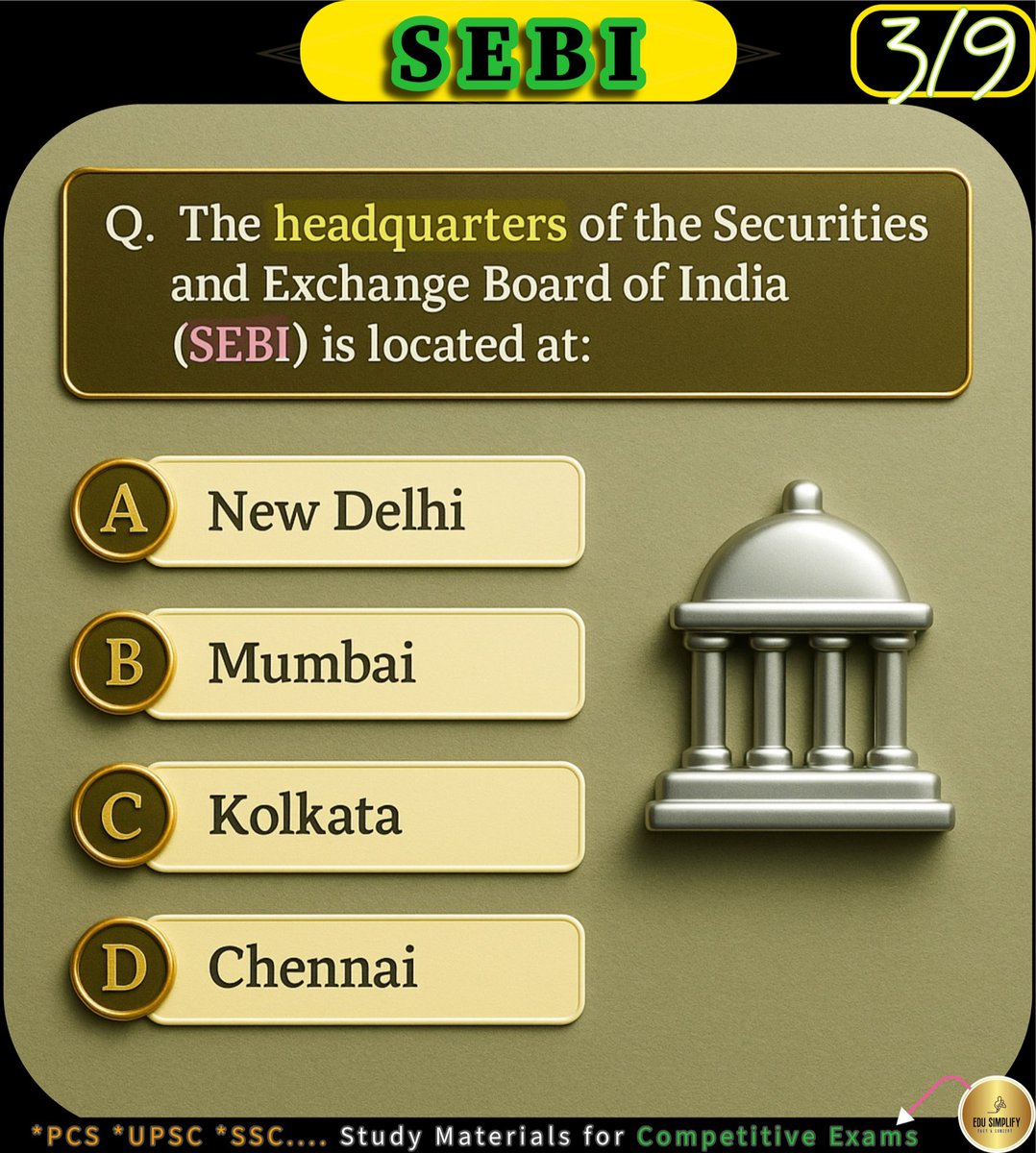 edusimplify's tweet image. SEBI’s Headquarter
(Aspirants, show us some support 💪)
#UPSC #UPSC2026 #CompetitiveExams #SSC #WBCS #RBI #CurrentAffairs #EduSimplify #SEBI