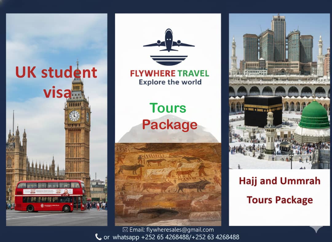 FlywhereTravel's tweet photo. Flywhere Travel brings you reliable travel options โ๏ธ
๐ฌ๐ง UK student visa support
๐ Hajj and Umrah packages
๐ Tours to top destinations
๐ฉ Fast response, simple booking
Your journey starts with one message.
๐ +252 659312394 / +252 6344268888
๐ง flywheresales@gmail.com https://t.co/P0o8Tpu3p5
