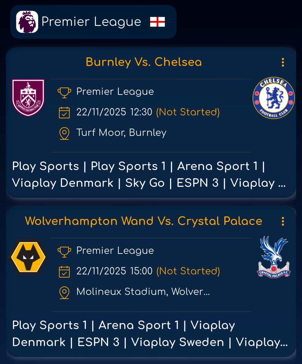 Todays Key Fixtures ⚽️🔥

#PremierLeague:
🏴󠁧󠁢󠁥󠁮󠁧󠁿 Burnley Vs. #Chelsea
🏴󠁧󠁢󠁥󠁮󠁧󠁿 Wolves Vs. #CrystalPalace
🏴󠁧󠁢󠁥󠁮󠁧󠁿 #Fulham Vs. Sunderland
🏴󠁧󠁢󠁥󠁮󠁧󠁿 Bournemouth Vs. #WestHam
🏴󠁧󠁢󠁥󠁮󠁧󠁿 Brighton Vs. #Brentford
🏴󠁧󠁢󠁥󠁮󠁧󠁿 #Liverpool Vs. Nottingham Forest
🏴󠁧󠁢󠁥󠁮󠁧󠁿 Newcastle United Vs. #ManCity

#LaLiga:
🇪🇸 Deportivo Alavés Vs.