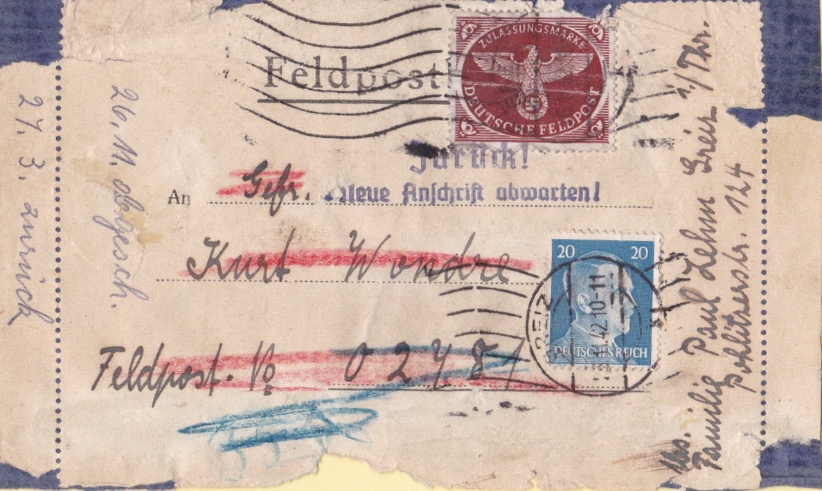 GermanPhilately's tweet image. Help! Can any of our German friends tell if the FPN has a 4 or a 7 (02481 or 02781)? The senders address has a more traditional 4 (see images). Many thanks! Join the G&amp;amp;CPS at germanphilately.org #philately #stamps #feldpost