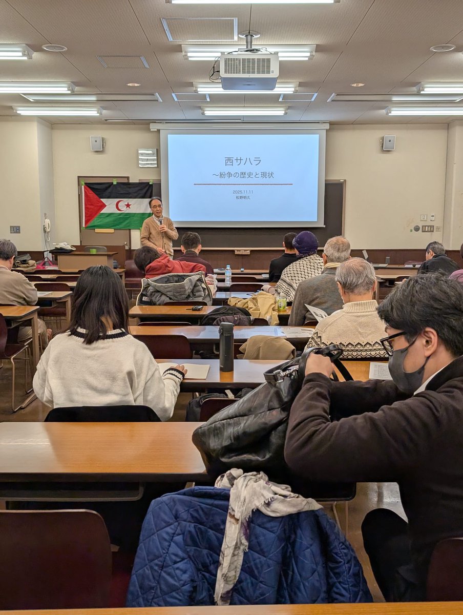 TalebSahara's tweet image. Hoy cerramos la Caravana del Sáhara Occidental por Japón con una última conferencia a investigadores y profesores en el Instituto Internacional de Investigación para la Paz en Oriente Medio, invitados por su director, el profesor Sun Zhang Kun.

Han sido más de veinte días, más…