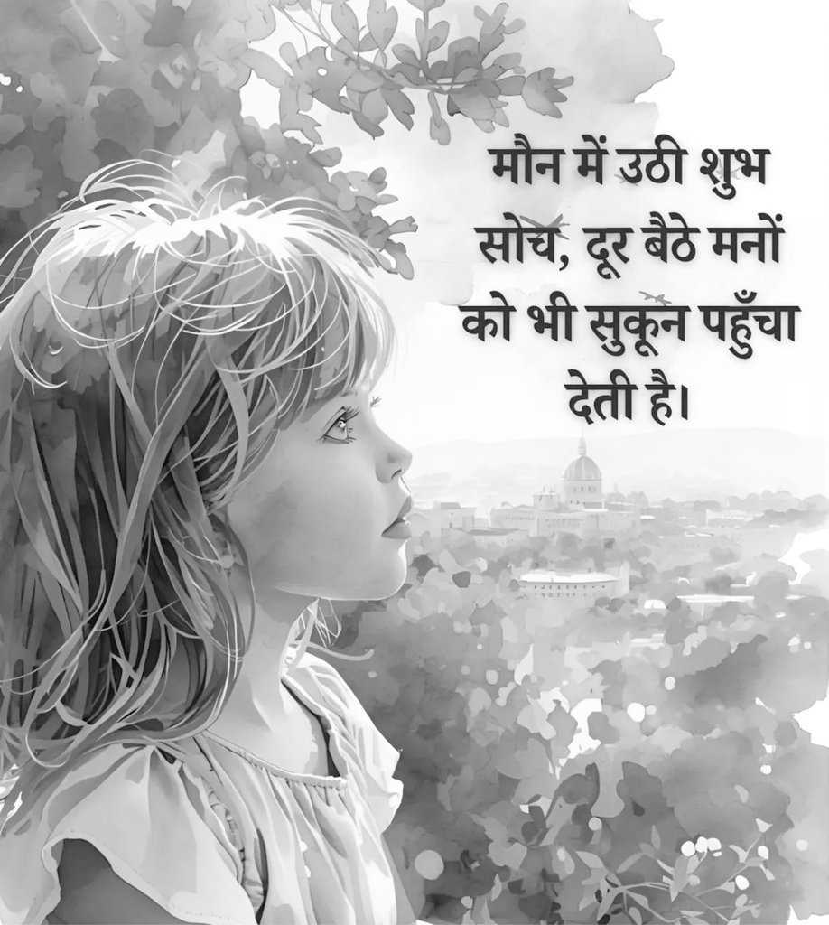 जब मन में शोर कम हो जाता है, तो हमारी एक शुभ सोच भी दूर बैठे दिलों तक पहुँच जाती है। यही मौन की ताकत है... 
बिना बोले भी सुकून देना, बिना प्रयास किए भी किसी का दिन हल्का कर देना।
मौन को सिर्फ़ चुप्पी मत समझो। यह वो अवस्था है जहाँ विचार साफ होते हैं और भावनाएँ पवित्र। वहाँ से
