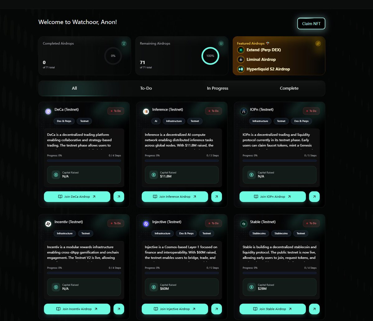 WWTLitee's tweet image. 这个网站感觉还可以：watchoor.xyz/checker

查空投，边上还有一些测试网的整理，甚至有交互流程

大家可以用用看

我就看了几遍，还没用，好用的话告诉我
