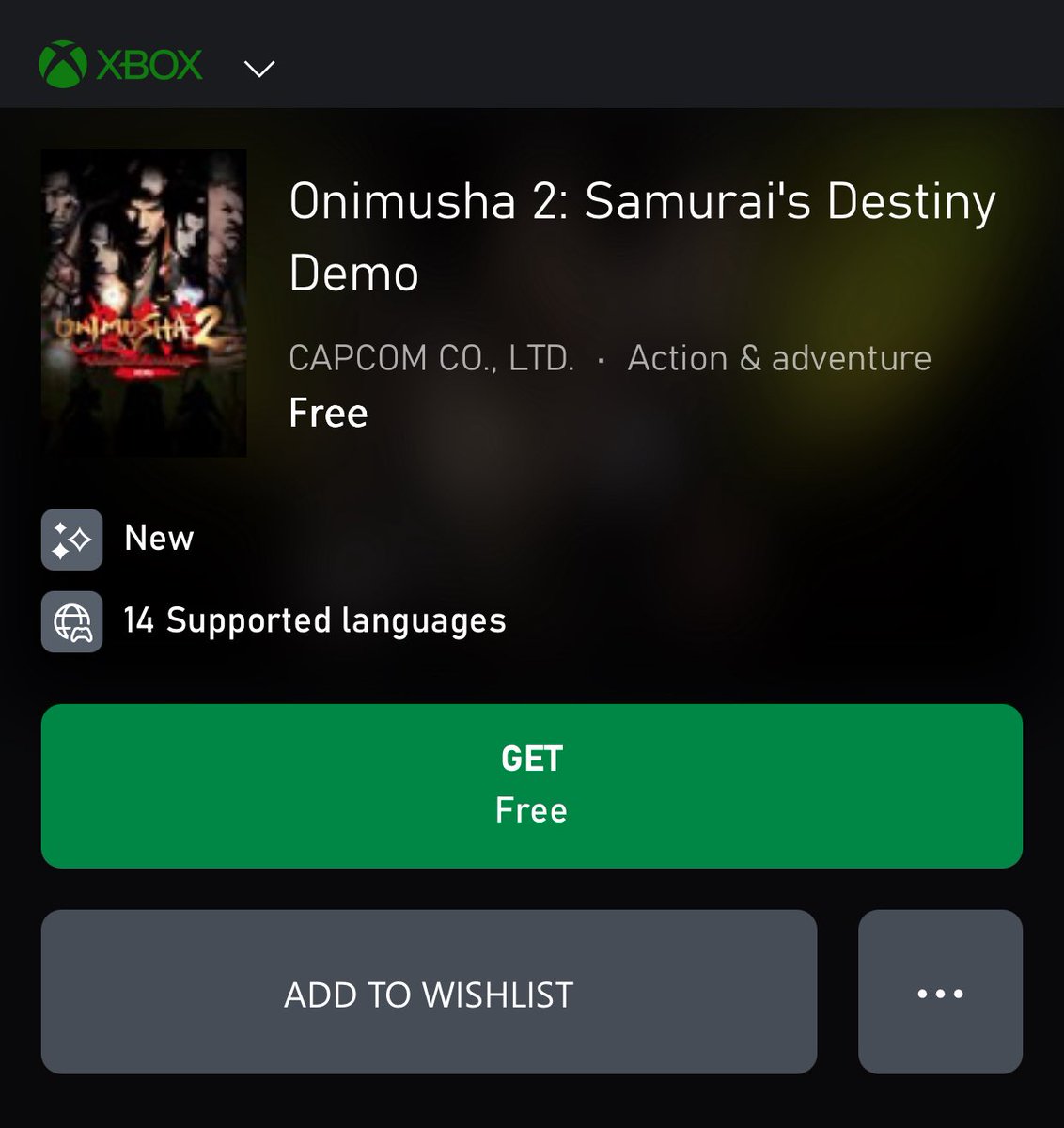 🟩| رسميًّا: لعبة Onimusha 2 المُحسّنة حصلت على ديمو مجّاني على منصة XBOX من بداية اللعبة ✅

-يدعم اللغة العربية