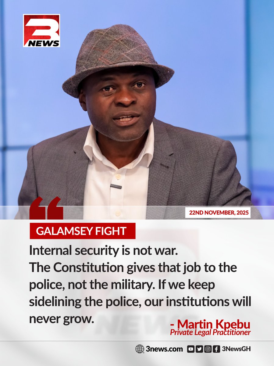 tv3_ghana's tweet image. Lawyer Martin Kpebu argues the galamsey fight is a police role, not a military one, and that sidelining the police prevents institutional growth.

#TheKeyPoints #TV3GH