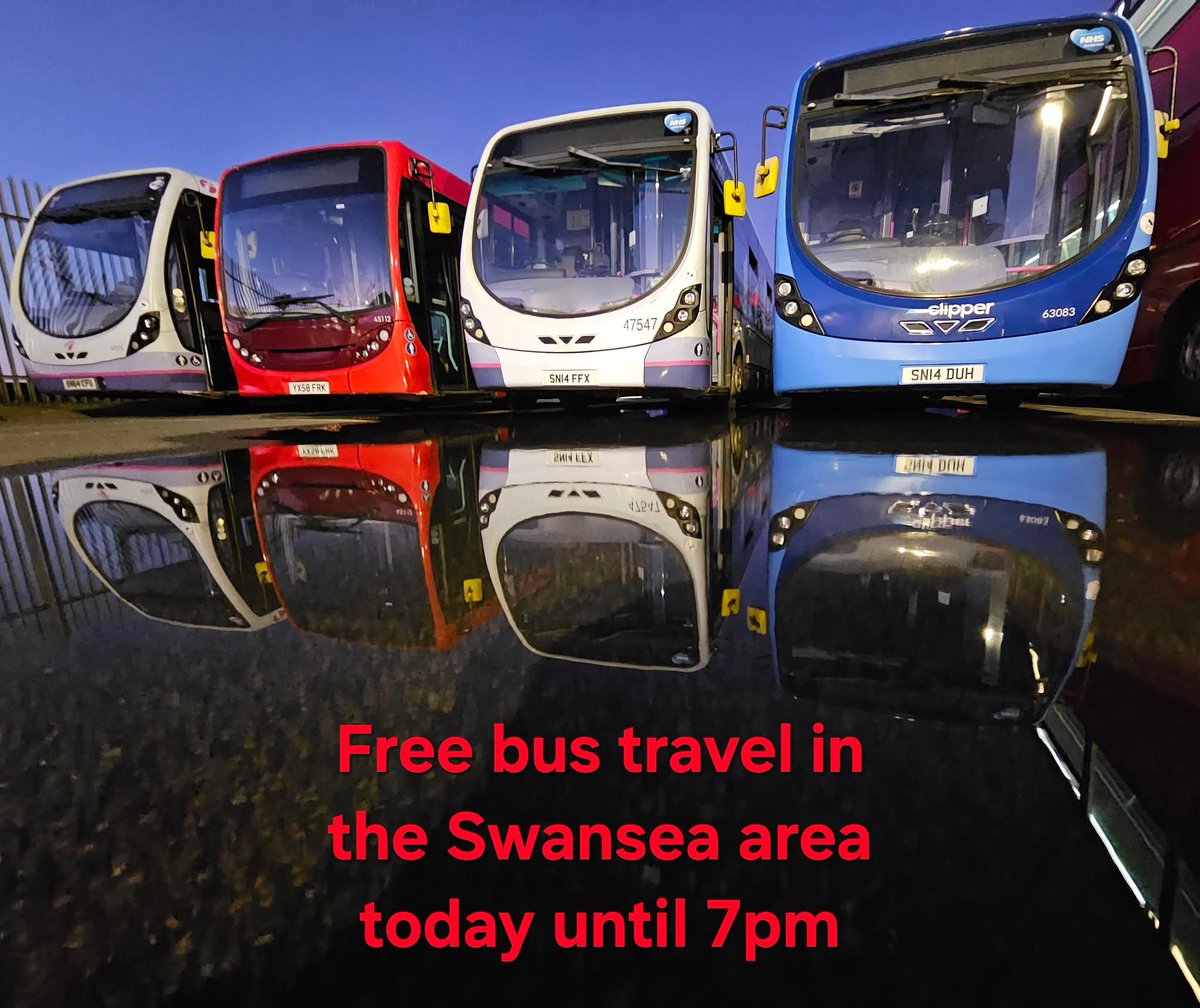 Free bus travel in the Swansea area today until 7pm
#weekend and Sunday until 9pm
