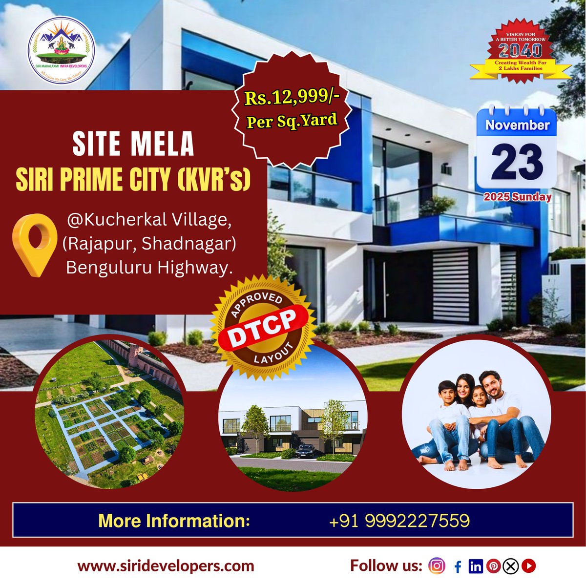 MahalaxmiSiri's tweet image. 🌟 SITE MELA @ SIRI PRIME CITY (KVR’s) 🌟
📍 Kucherkal Village, Rajapur – Shadnagar, Bengaluru Highway

📅 Make Your Smart Move Now!
📌 SIRI PRIME CITY (KVR’s) – Your Future Starts Here.
📞 9992227559
🌐 siridevelopers.com

#SiriPrimeCityKVRs #SiteMela #DTCPPlots #Shadnagar