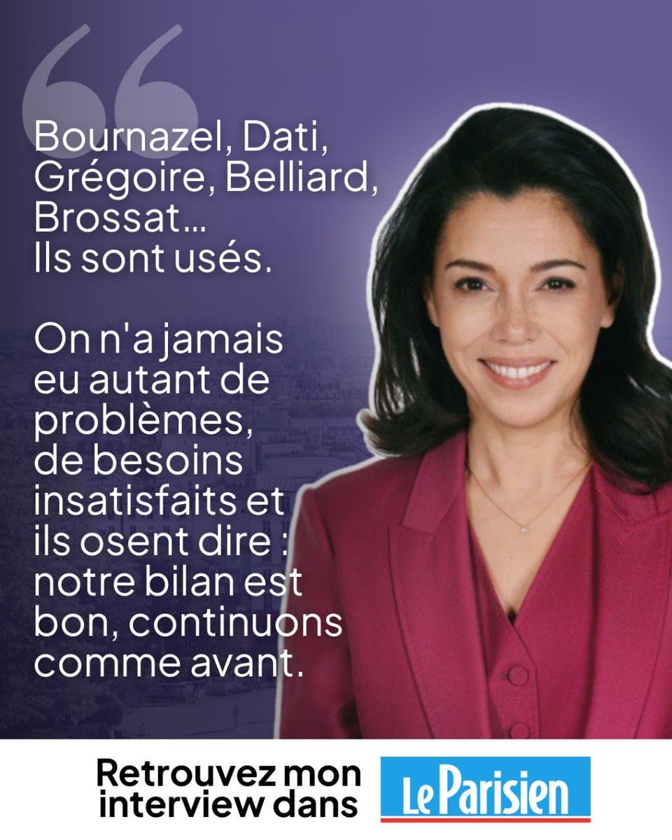 chikirouparis's tweet image. 📰 « Bournazel, Dati, Grégoire, Belliard, Brossat… Ils sont usés.
On n&apos;a jamais eu autant de problèmes, de besoins insatisfaits et ils osent dire : notre bilan est bon, continuons comme avant. »

Retrouvez mon interview dans Le Parisien : leparisien.fr/elections/muni…