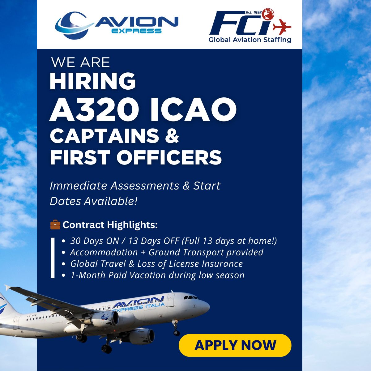 fci_aviation's tweet image. Click here to Apply: adr.to/s2syuai

🚨 URGENT HIRING ALERT! ✈️

We’re calling all ICAO A320 Captains &amp;amp; First Officers — Immediate Assessments &amp;amp; Start Dates Available!
Fast process. High earning potential. Global exposure. 🌍

#fci #fciaviation #flightcrewinternational