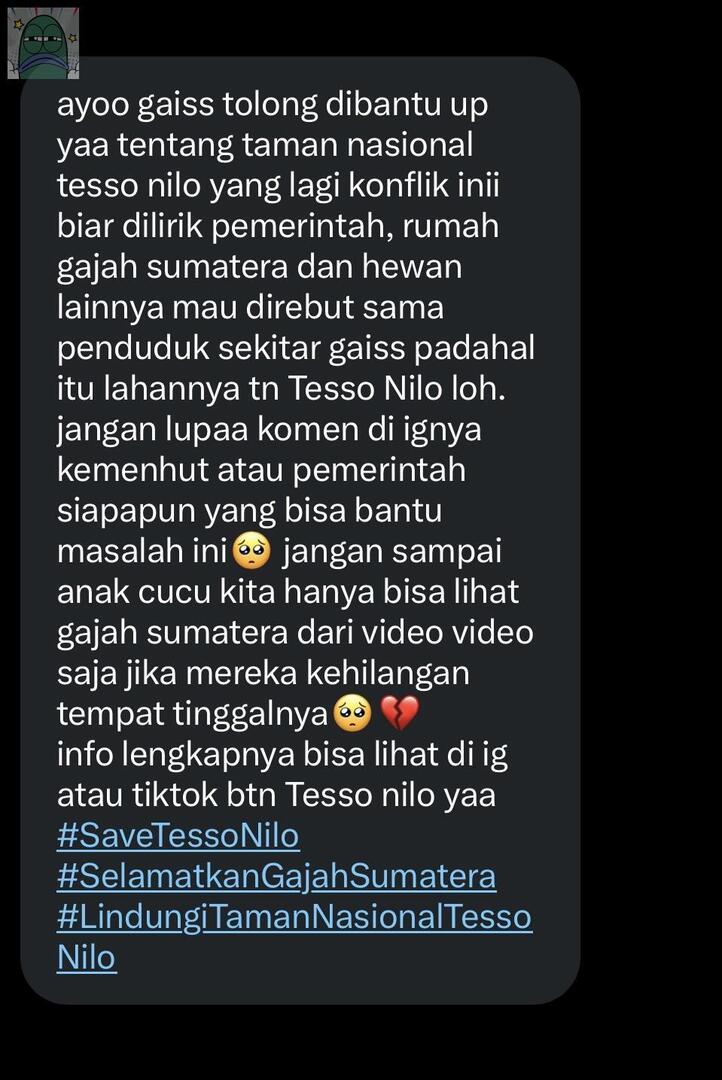 tanyarlfes's tweet image. 💚 Lindungi Tesso Nilo dan Jaga Gajah Sumatera (titipan)