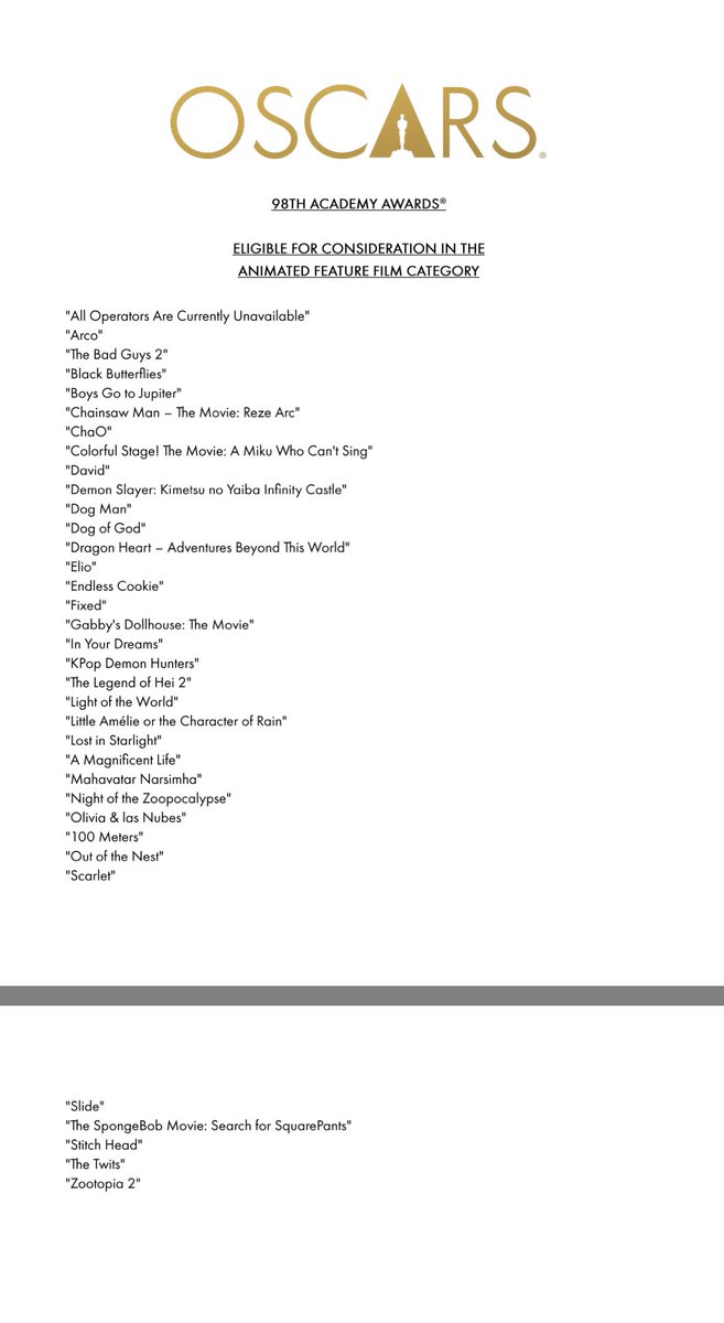 Arrrrrrrr7's tweet image. weiboでも話題になっている件

第98回アカデミー賞のアニメーション長編映画部門では、35本の長編映画が検討の対象になり、羅小黒戦記2が対象に含まれています。

press.oscars.org/news/animated-…