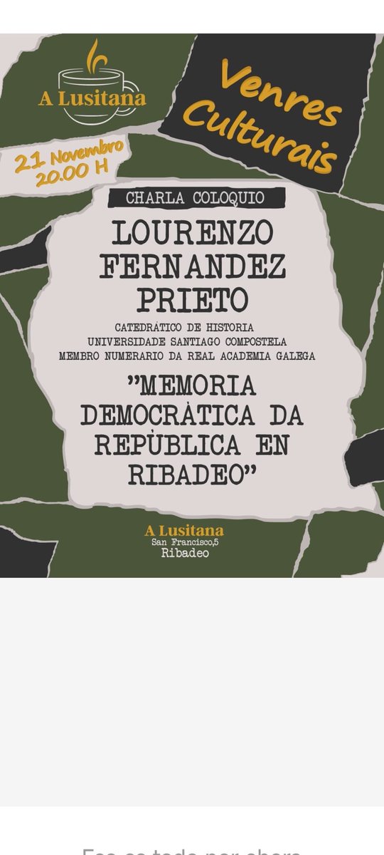 lourenzofp's tweet photo. Pleno na Lusitana onte! Exito do 1 venres cultural de Ribadeo; honradísimo de abrir esta iniciativa de David Molejón e Jose Luís Castañal (Villaronta); 
@usc @HISTAGRA ⁦@CISPAC_gal⁩ Falei da “Memoria democrática da República… en Ribadeo” falou moito o público como esperaba https://t.co/tim6EbvH40