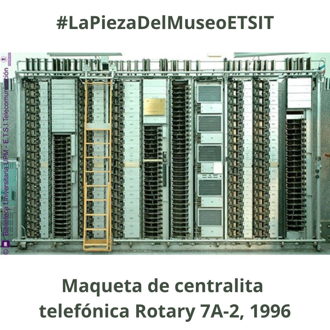 #LaPiezaDelMuseoETSIT
☎️ Maqueta de centralita telefónica Rotary 7A-2 (1996)
🛠️ Cedida por Telefónica a la ETSIT-UPM en el 150 aniversario de las telecomunicaciones en España.
⚙️ Central analógica con relés, selectores y buscadores automáticos.
🔗 blogs.upm.es/museotelecoupm…