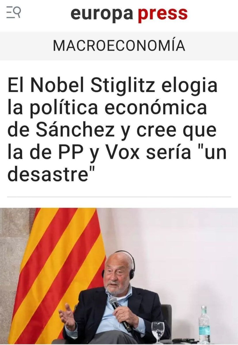 Ivanjode's tweet image. Un premio Nobel diciendo que la economía de PP y Vox sería un desastre. Vamos, que no le hacía falta tanto premio: con ver cómo han gestionado residencias, Dana, incendios, etc. ya lo intuíamos.