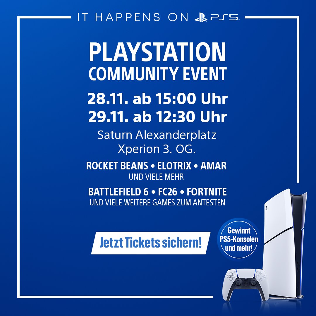PlayStationDE's tweet image. Berlin, ready?

Zwei Tage voller Gaming, Creator-Vibes und fetten Gewinnen warten im Xperion. Kommt vorbei, testet neue Games, trefft Rocket Beans, Elotrix, Amar &amp;amp; viele mehr und mit etwas Glück holt ihr euch sogar eine PS5 ab 🎮✨

Tickets sichern &amp;amp; dabei sein 👉…