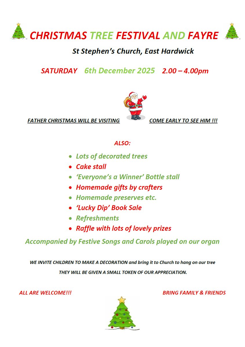 CofEPontefract's tweet image. St Stephen&apos;s Church in East Hardwick is holding its annual #Christmas Tree Festival and Fayre on Saturday 6th December from 2-4pm. Please do come along to enjoy some early Christmas cheer! #Pontefract @PontefractCivic @LeedsCofE @churchofengland