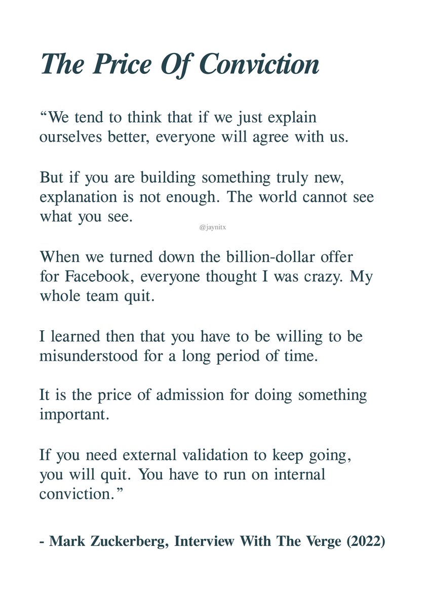 jaynitx's tweet image. Mark Zuckerberg literally explained why 99% of people quit early: