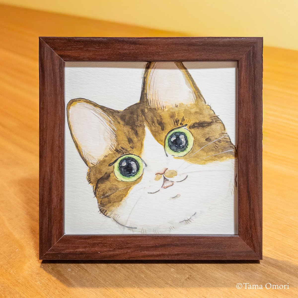 tama_art6's tweet image. 明日はいよいよサッポロモノヴィレッジ✨

マップ案内画像の用意は忘れてましたが、ミニ原画は2点なんとかご用意できました！

珍しくおめめにハイライト入り&amp;amp;額の中にぎゅっと詰まったモクさんシリーズです🐈💚