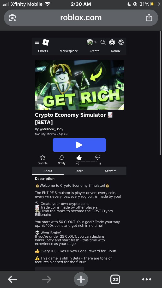 RobloxYoshi's tweet image. Will Crypto Memecoin Era have it’s time to shine through Roblox algorithms?
Educational and Teaching Robloxian players how to trade on Memescope with $CLOUT on @Roblox 

@Pumpfun @a1lon9 @solana @aeyakovenko

roblox.com/share?code=0ca…

CCQe2yn6DdxzfGn3ZVfRbjwdVEg5C6D6yuiuz832pump