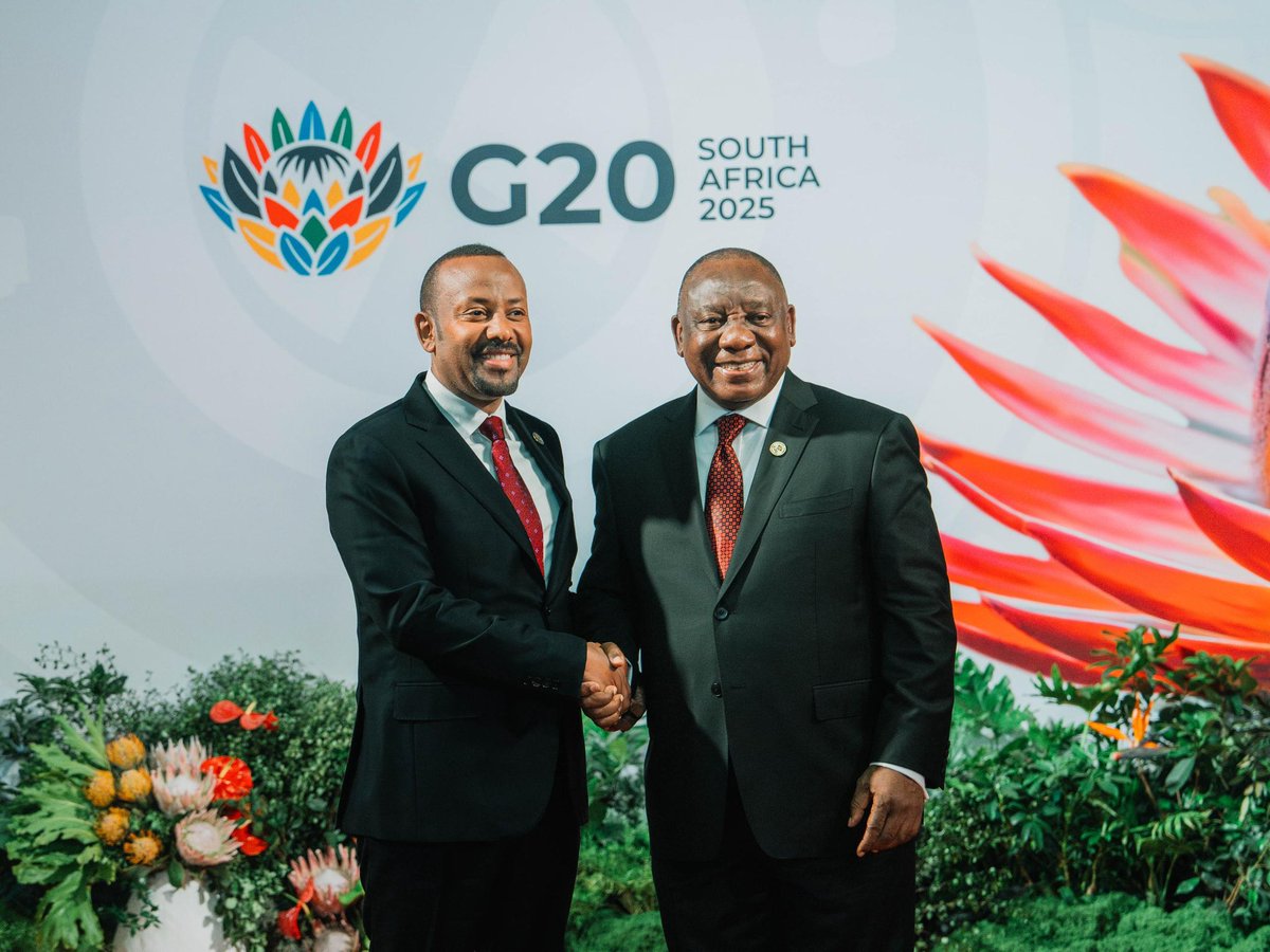 PMEthiopia's tweet image. Prime Minister Abiy Ahmed joins G20 leaders at the Summit in Johannesburg this morning.

#PMOEthiopia