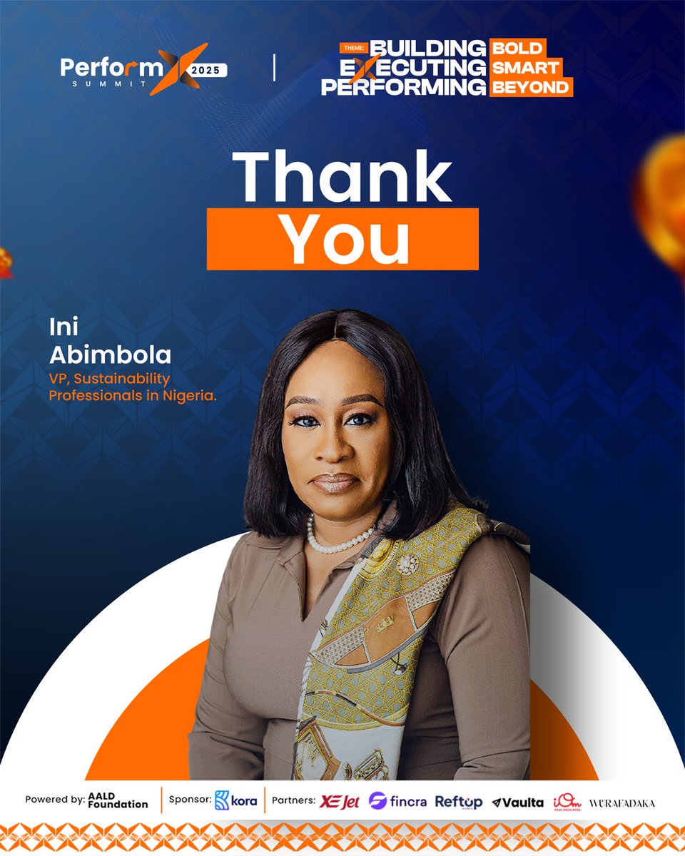 We extend our sincere appreciation to Ini Abimbola, VP of Sustainability Professionals in Nigeria, for her insightful contribution to PerformX 2025.
Thank you for sharing your expertise, leadership, and commitment to building a more sustainable and future-ready Africa.