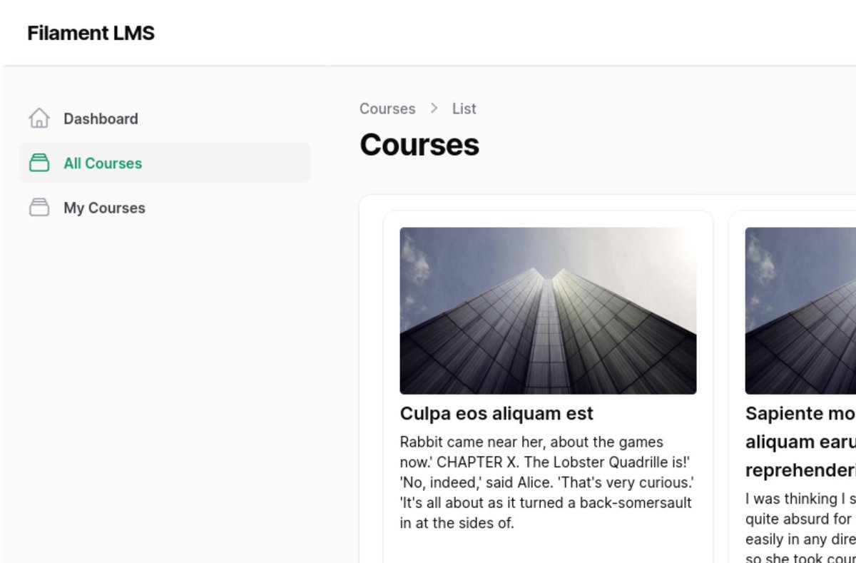 Con Filament, puedes crear una plataforma sencilla para publicar cursos.

 ¡Tenemos un ejemplo!

 https://t.co/1AVVFgu6T