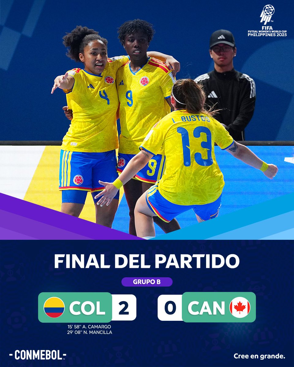 CONMEBOL's tweet image. ¡Victoria para @FCFSeleccionCol en la #FutsalWWC! 🇨🇴👏

#CreeEnGrande