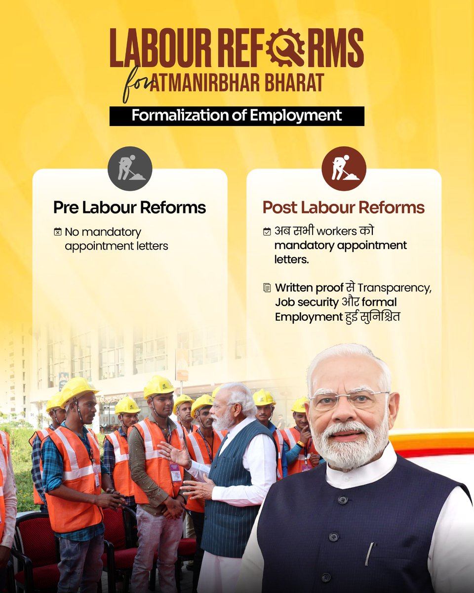 mansukhmandviya's tweet image. ✉️ Appointment Letter Ki Guarantee. 

🗓️ Timely Wages Ki Guarantee. 

👷‍♂️ Minimum Wages Ki Guarantee.

🏥 Social Security Ki Guarantee.

#श्रमेव_जयते
#ShramevJayate