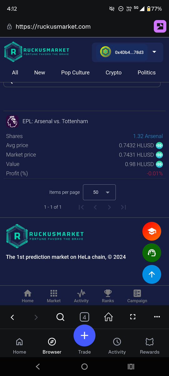 ABMEW07's tweet image. Just Explored the @Hela_Network dapps which are Stablehodl and Ruckus Markets. Here is my snaps of betting on Arsenal and Staking HLUSD 
#HeLaAI #HLUSD #DAppExplorer