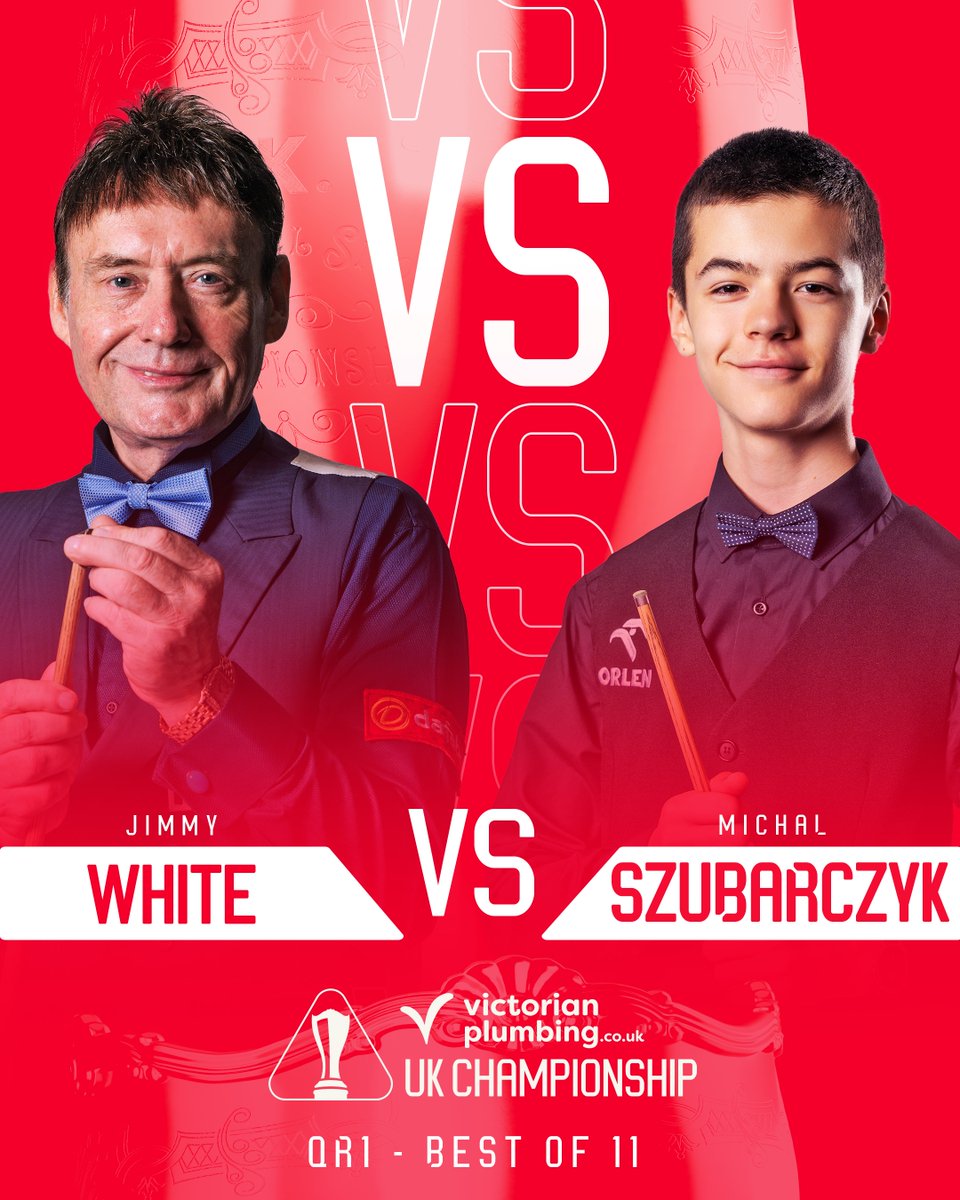 WeAreWST's tweet image. Just the 4️⃣9️⃣ years between them... 

@JimmyWhite147 (born 1962) meets Michal Szubarczyk (born 2011) this evening, meaning he'll have faced opponents born 98 years apart! 😲

White played Fred Davis (born 1913) in 1982 📈

Match start time: 7.30pm 📝 #UKChampionship