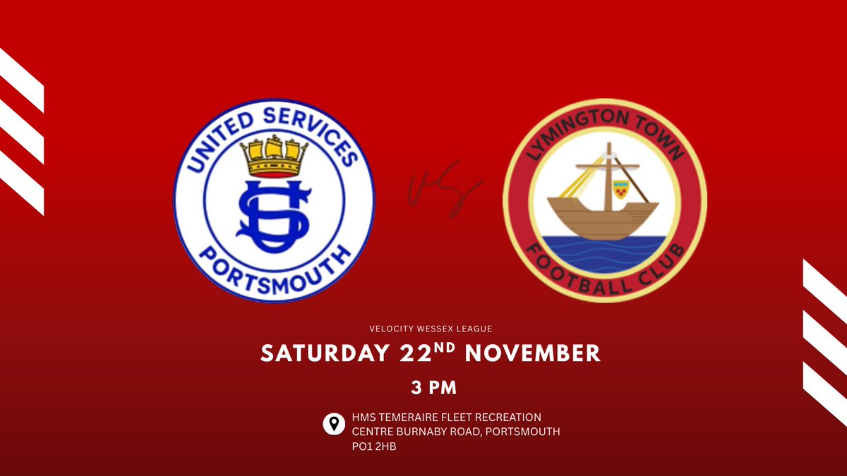 lymingtontownfc's tweet photo. MATCHDAY π΄βͺοΈ
On the road today to United Services Portsmouth β 3pm kick-off.
Letβs see some red & white in Portsmouth backing the lads! π
π HMS Temeraire Fleet Rec Centre, Burnaby Rd, PO1 2HB
Up the Lymo! #UTL #Lymo #NonLeagueFootball https://t.co/jY5ZsLcNBz