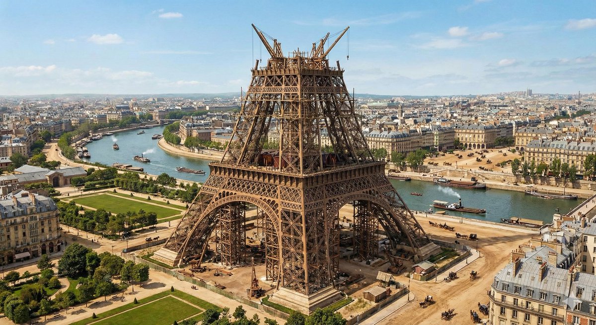 wridhdhi's tweet photo. #Paris when #eiffel was being built according to @NanoBanana https://t.co/AYDEYoAoPe