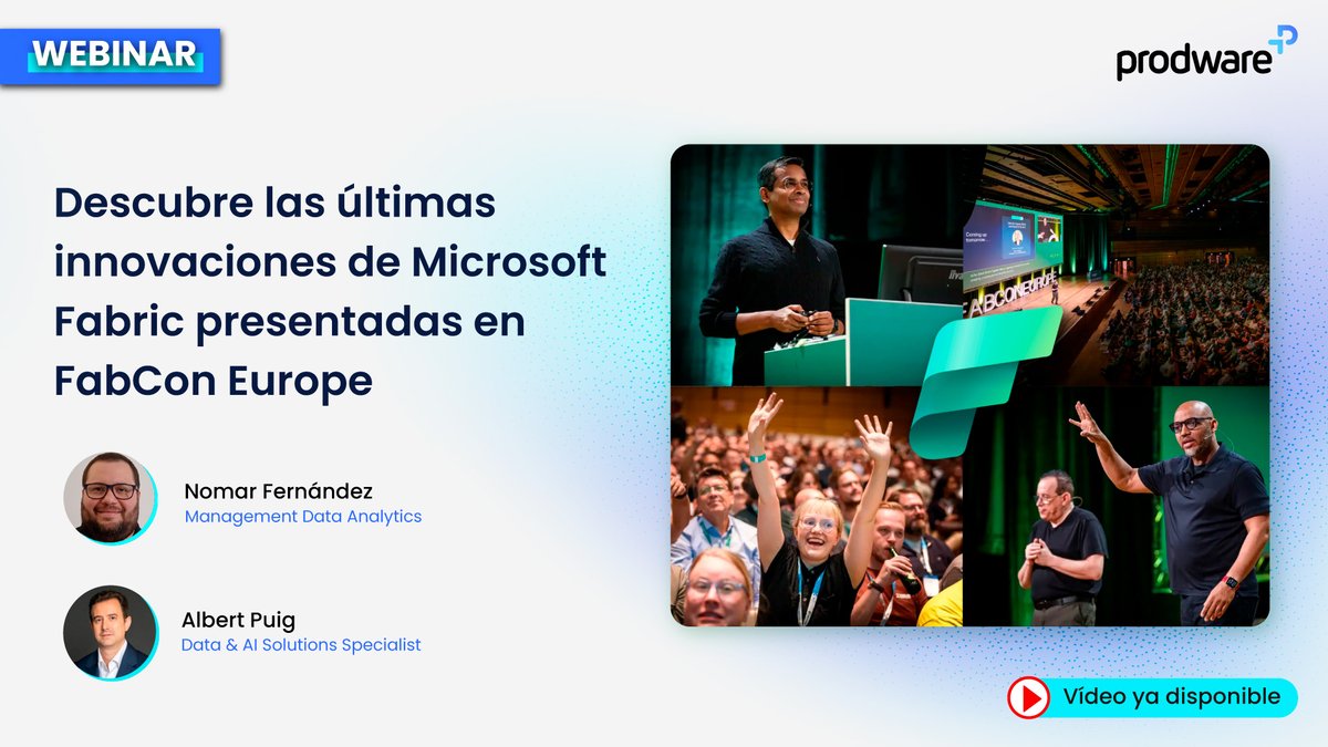 ProdwareES's tweet image. ¿No pudiste asistir al #webinar sobre las novedades de #MicrosoftFabric presentadas en #FabConEurope? Accede al contenido completo de la sesión:
➡️ okt.to/s1jKbJ
Descubre cómo #Microsoft #Fabric está redefiniendo el futuro del #análisis de #datos. 
#DataDriven #Prodware