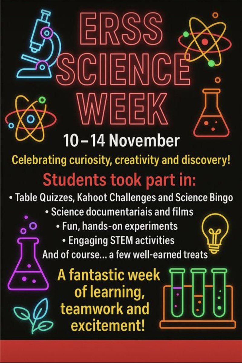 ERSS_Carrick's tweet image. We had an incredible #ScienceWeek here in E.R.S.S. 🔬✨
From 10th –14th November, our students threw themselves into a brilliant mix of activities—from quizzes and Kahoots to hands-on experiments, demos, films and plenty of fun in the labs.