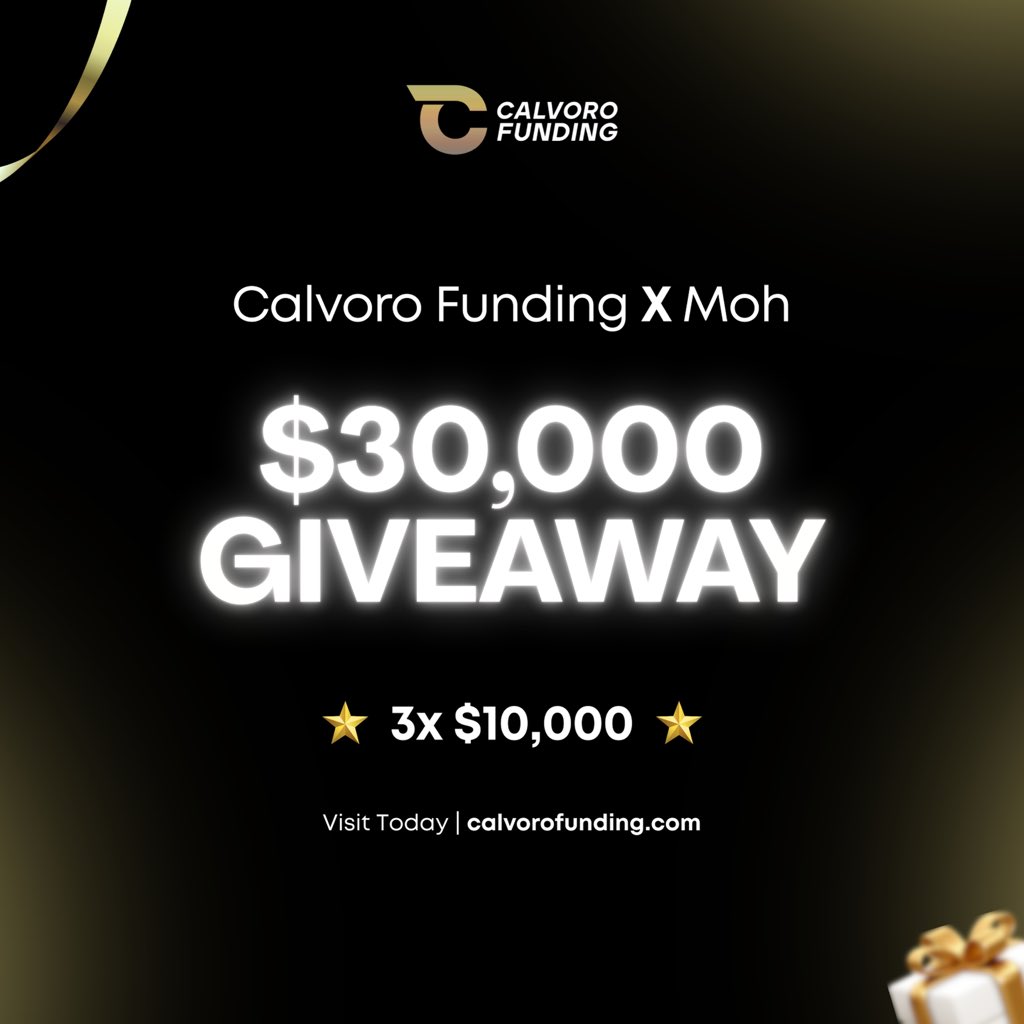 🎉 GIVEAWAY 🎉
3 X $10,000 Challenge account

How to enter:

🚀Follow <a href="/calvorofunding/">Calvoro Funding</a> and <a href="/Po3_Trader_/">MOH</a>

🚀 Like &amp; Retweet

🚀 Tag 3 Friends

🚀 Engage on the Quoted Tweet

Winners will be Announced in 48 hours.

Using Grok