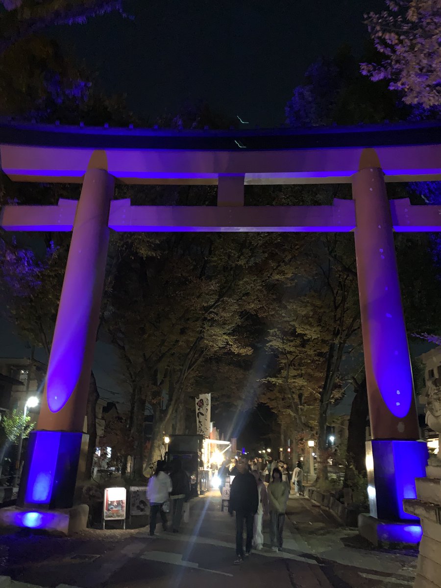 ckkjba's tweet photo. 埼玉県さいたま市の大宮氷川神社のプロジェクションマッピングすごい混雑。
大鳥居もライトアップされていて幻想的。
三連休最終日の11月24日までで並ぶことが想定されるのでお早めのお出かけを。 https://t.co/rCQOYkwseZ