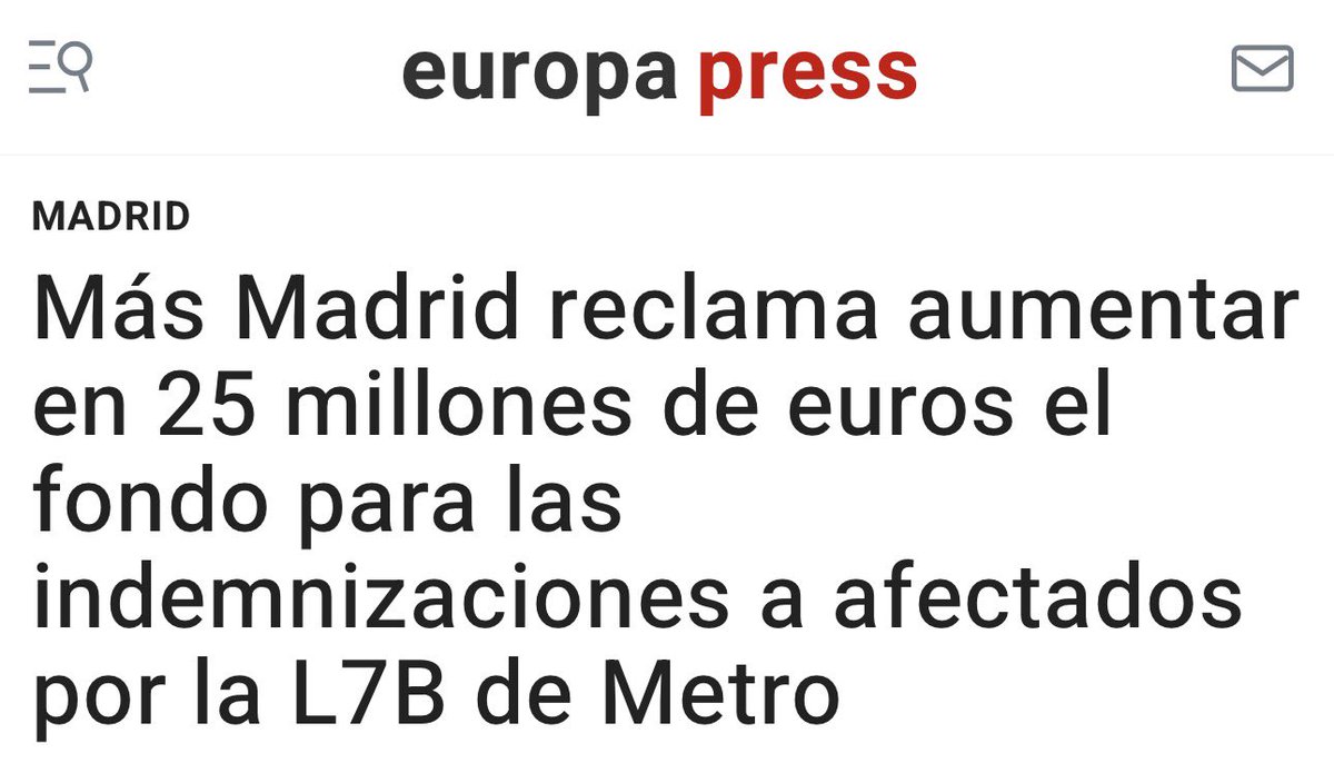 ‼️ Mientras Ayuso presume de reabrir la L7B, cientos de vecinos siguen sin casa ni dinero para comprar otra.

Proponemos:
✅ 25 millones más para indemnizaciones
✅ Apoyo jurídico y psicológico
✅ Reparación integral del daño
europapress.es/madrid/noticia…