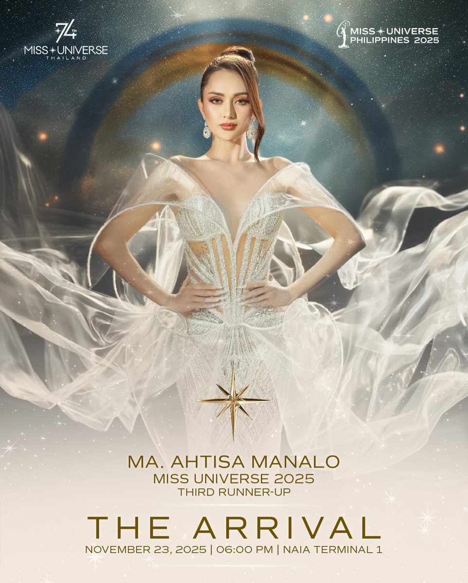 ABSCBNNews's tweet image. OUR QUEEN IS COMING HOME! 🇵🇭

The Miss Universe Philippines organization has announced that Miss Universe 2025 3rd runner-up Ahtisa Manalo is returning to the country on Sunday, November 23. (📸: MUPH/Facebook)