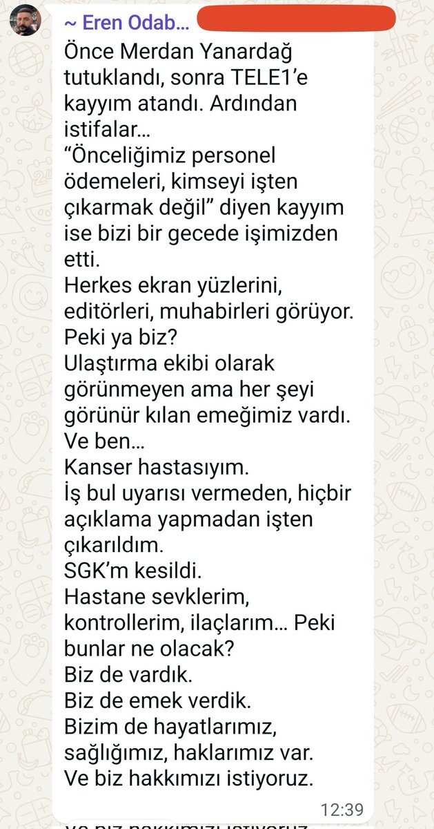 İşten çıkartılan Eren arkadaşımızın haklı isyanı. 
Tele1'i geri verin biz arkadaşlarımızın maaşını izleyicilerimizin desteğiyle öderiz.