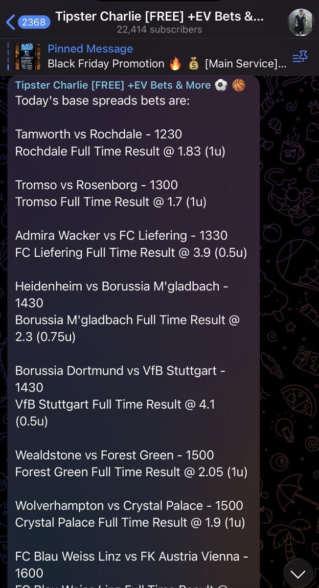 TipsterCharlie's tweet image. Today&apos;s bets are ✍️ 

Tamworth vs Rochdale - 1230
Rochdale Full Time Result @ 1.83 (1u)

Tromso vs Rosenborg - 1300
Tromso Full Time Result @ 1.7 (1u)

Admira Wacker vs FC Liefering - 1330
FC Liefering Full Time Result @ 3.9 (0.5u)

Heidenheim vs Borussia M&apos;gladbach - 1430…