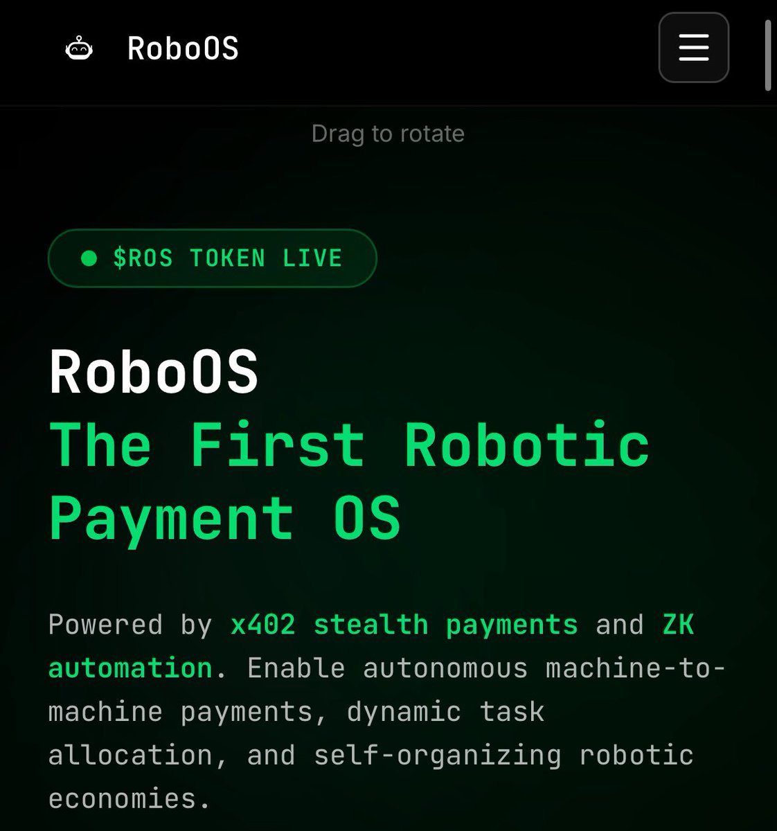 Paul250889's tweet image. Bought a bag of $ROS (Robots + Privacy Narrative)

CA (#SOL network)
HEA4baiTauugXqWzSVVA43oaZhQf7zoUg1kuoSfqpump

@Robo_OS is the The First Robotic Payment OS powered by x402 stealth payments and ZK automation

Features
Stealth Payment Architecture
Zero-Knowledge Verification…
