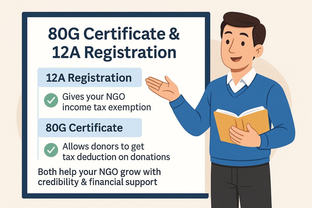 dhanvijaygroup's tweet image. 🌟 Get 80G &amp;amp; 12A Registration for Your NGO! 🌟

If your NGO wants to enjoy tax benefits, build trust, and attract more donations, then 80G &amp;amp; 12A Certificates are a must!
#NGO #80G #12A #TaxExemption #NGORegistration #CSR #Compliance #NonProfit #IncomeTax #Dhanvijay #Keepitsimiple