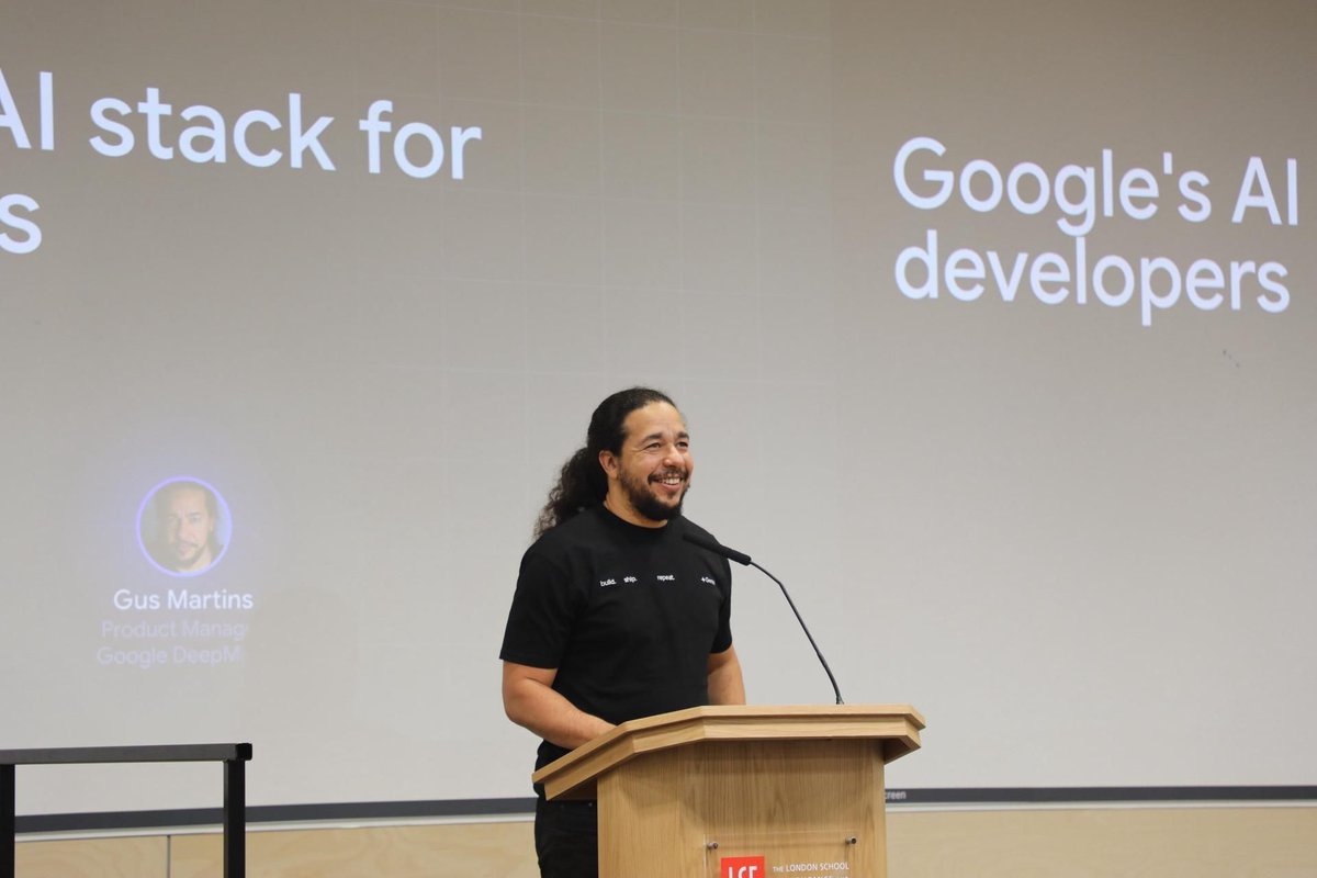 gdg_london's tweet image. 🎙️ Speaker Spotlight at DevFest London!

Gus Martins (Google DeepMind) just delivered a powerful keynote:
“What You Need to Know About Google’s AI.” 🚀

Gemini, Gemma, Veo, Nano-banana image generation an incredible overview of where AI is heading and how devs can use it today.…